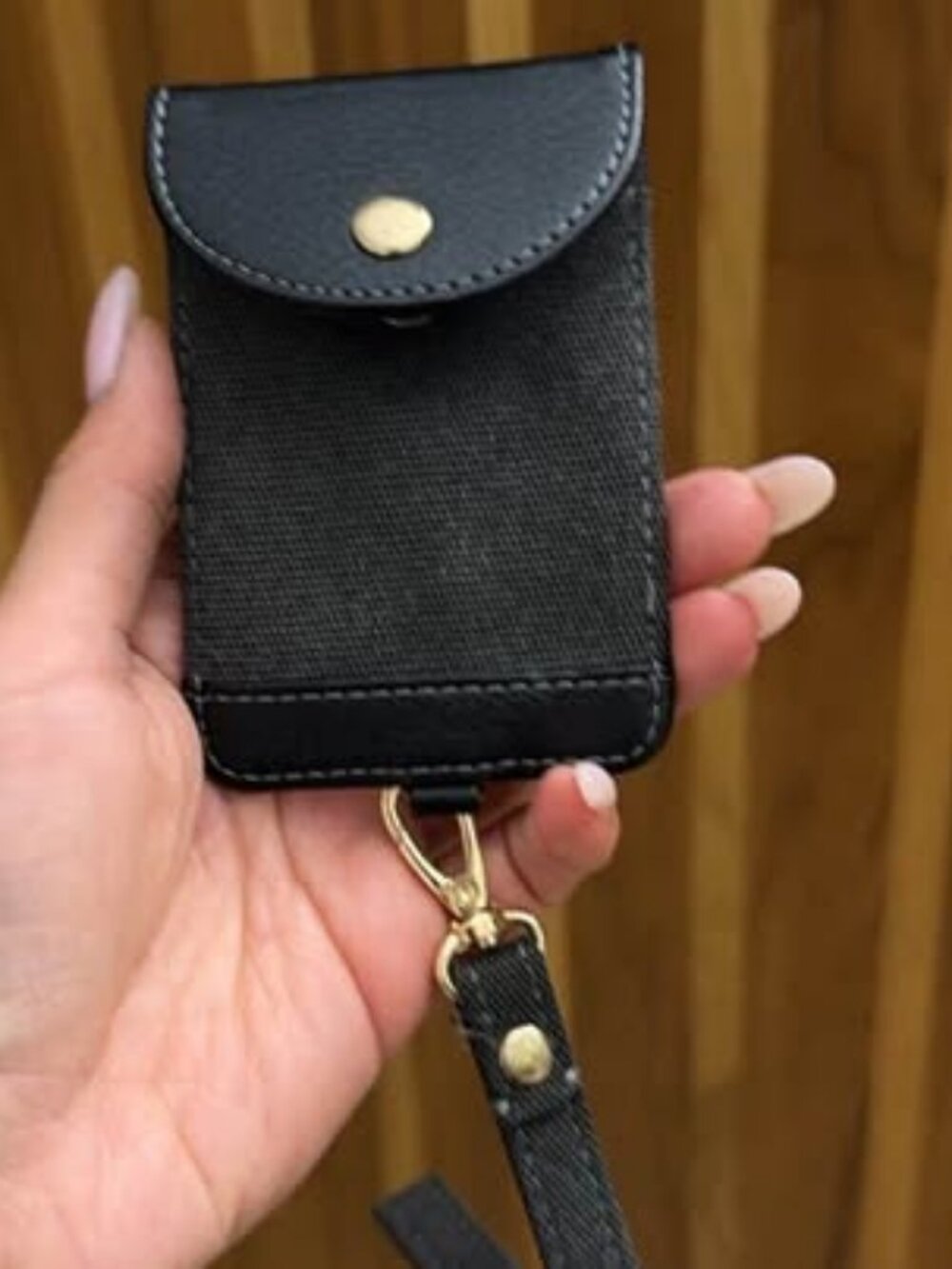 Black Adhesive Phone Card Holder with Wrist Strap